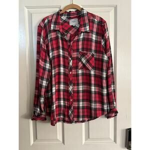 Rails Women's Red White Plaid Print Hunter Flannel Button Front Shirt Size Large